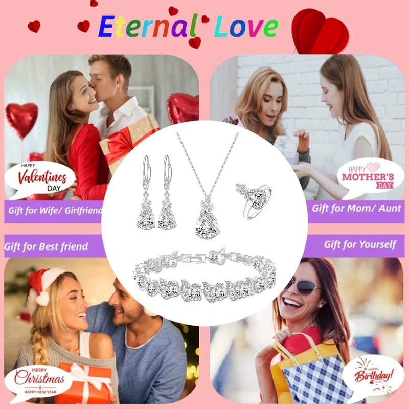 LMXXVJ Conjunto de joias para mulheres, colar de zircônia cúbica em gota, brincos, anel ajustável, conjunto de joias, joias formais, presente