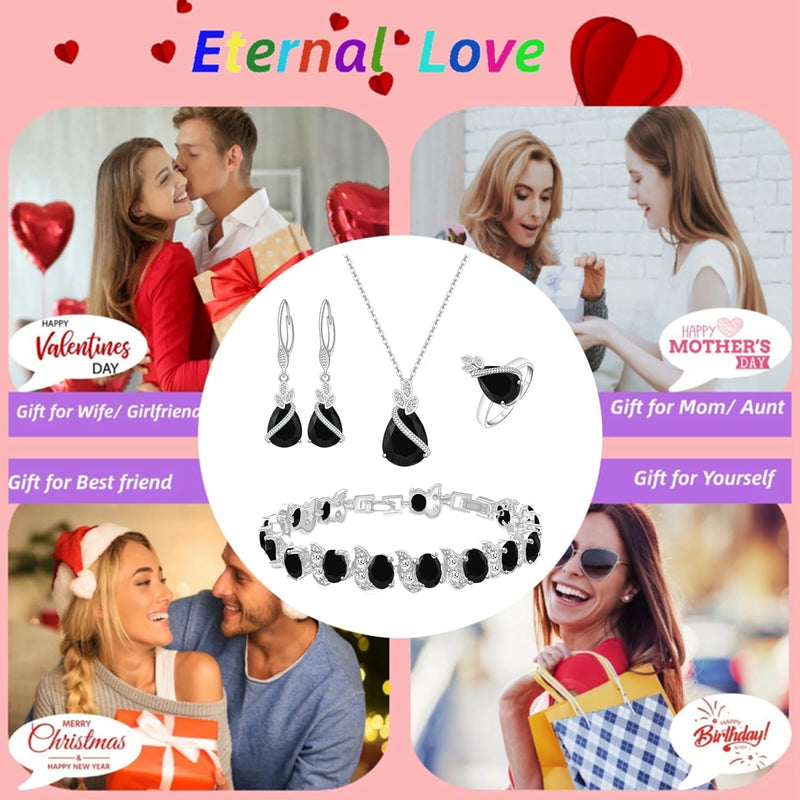 LMXXVJ Conjunto de joias para mulheres, colar de zircônia cúbica em gota, brincos, anel ajustável, conjunto de joias, joias formais, presente