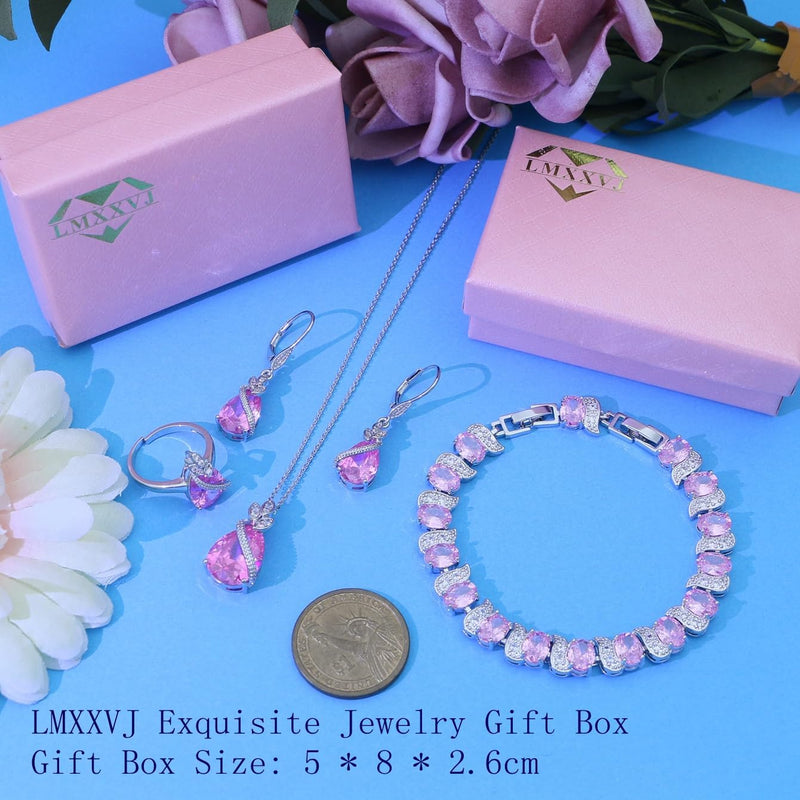 LMXXVJ Conjunto de joias para mulheres, colar de zircônia cúbica em gota, brincos, anel ajustável, conjunto de joias, joias formais, presente