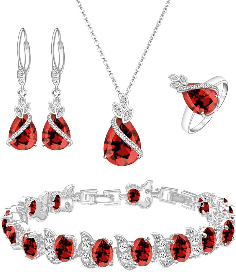 LMXXVJ Conjunto de joias para mulheres, colar de zircônia cúbica em gota, brincos, anel ajustável, conjunto de joias, joias formais, presente