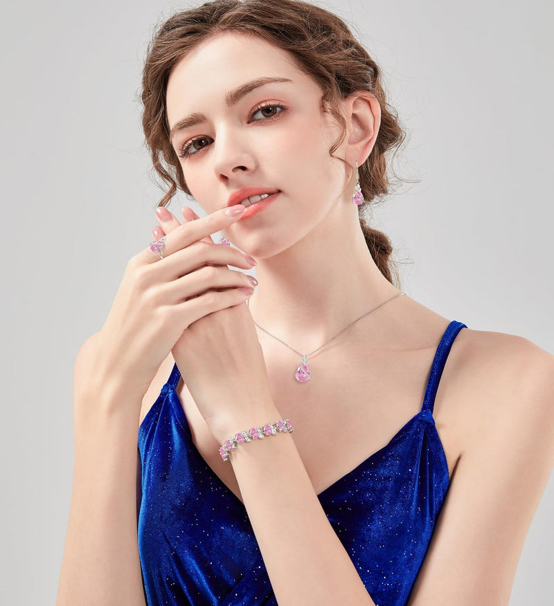 LMXXVJ Conjunto de joias para mulheres, colar de zircônia cúbica em gota, brincos, anel ajustável, conjunto de joias, joias formais, presente