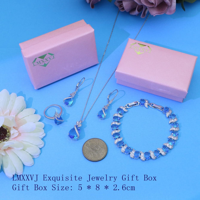 LMXXVJ Conjunto de joias para mulheres, colar de zircônia cúbica em gota, brincos, anel ajustável, conjunto de joias, joias formais, presente