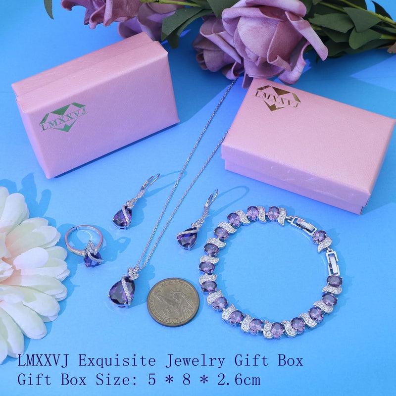 LMXXVJ Conjunto de joias para mulheres, colar de zircônia cúbica em gota, brincos, anel ajustável, conjunto de joias, joias formais, presente