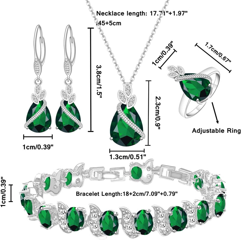 LMXXVJ Conjunto de joias para mulheres, colar de zircônia cúbica em gota, brincos, anel ajustável, conjunto de joias, joias formais, presente