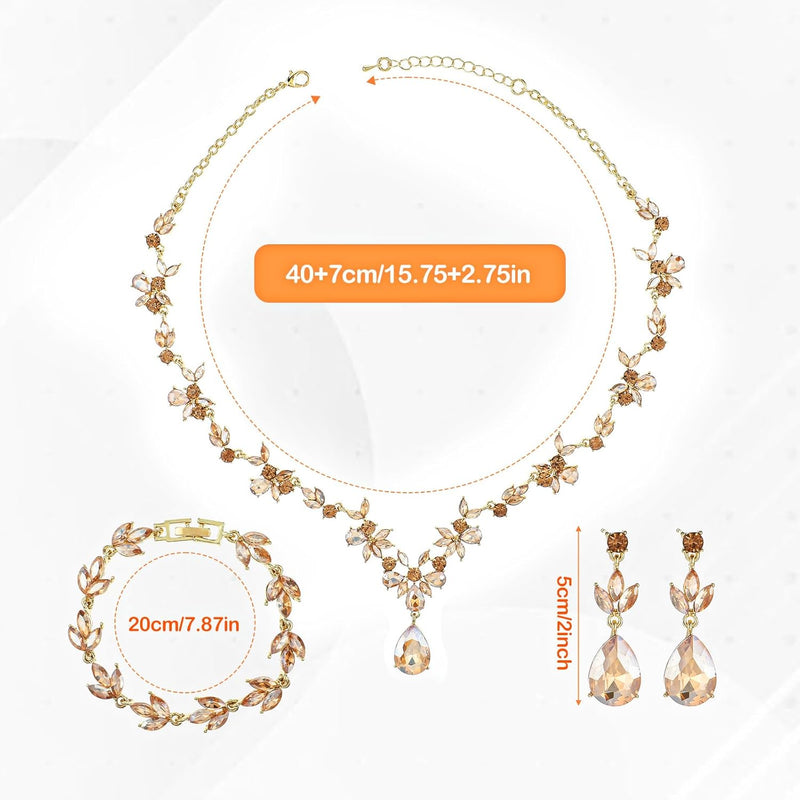 Conjuntos de joias de formatura de ouro para mulheres elegantes colar de cristal brincos pulseira conjuntos de joias de casamento para noivas damas de honra festa de casamento mãe esposa filha irmã