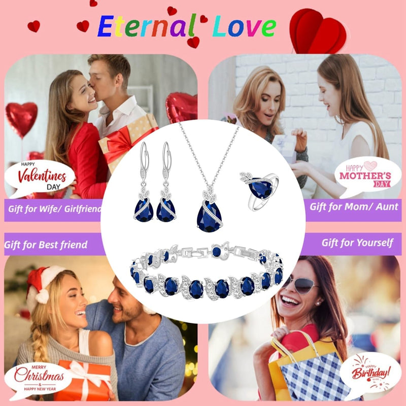 LMXXVJ Conjunto de joias para mulheres, colar de zircônia cúbica em gota, brincos, anel ajustável, conjunto de joias, joias formais, presente