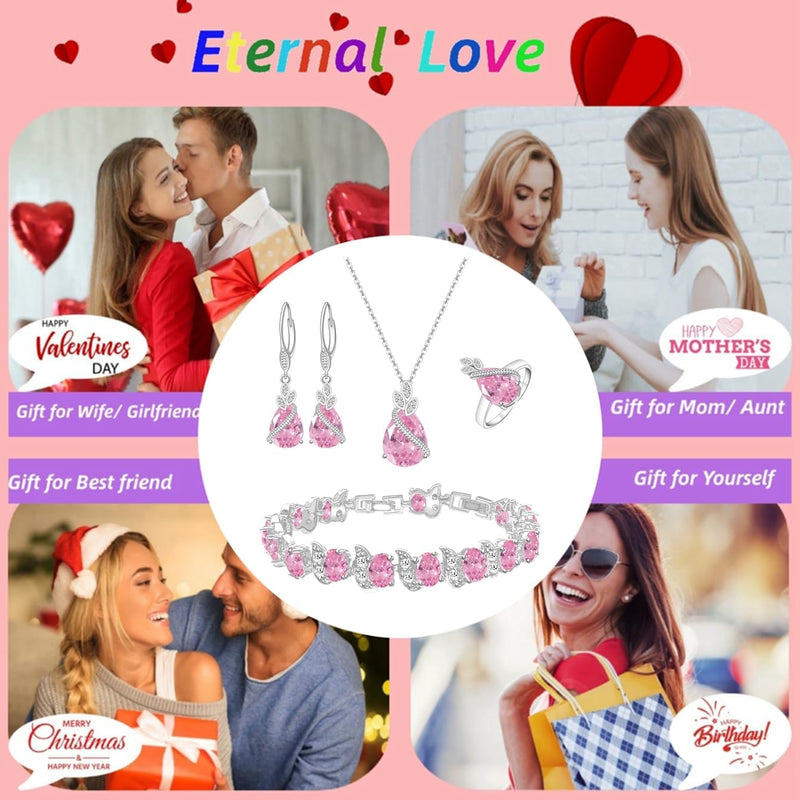 LMXXVJ Conjunto de joias para mulheres, colar de zircônia cúbica em gota, brincos, anel ajustável, conjunto de joias, joias formais, presente