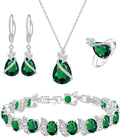 LMXXVJ Conjunto de joias para mulheres, colar de zircônia cúbica em gota, brincos, anel ajustável, conjunto de joias, joias formais, presente
