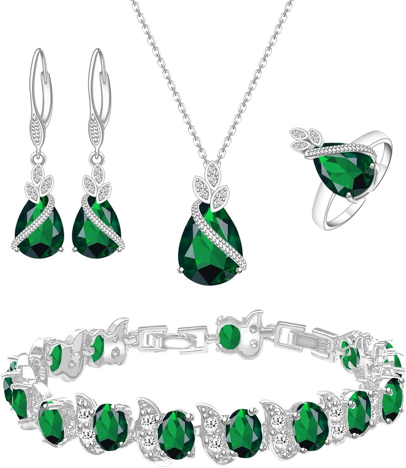 LMXXVJ Conjunto de joias para mulheres, colar de zircônia cúbica em gota, brincos, anel ajustável, conjunto de joias, joias formais, presente