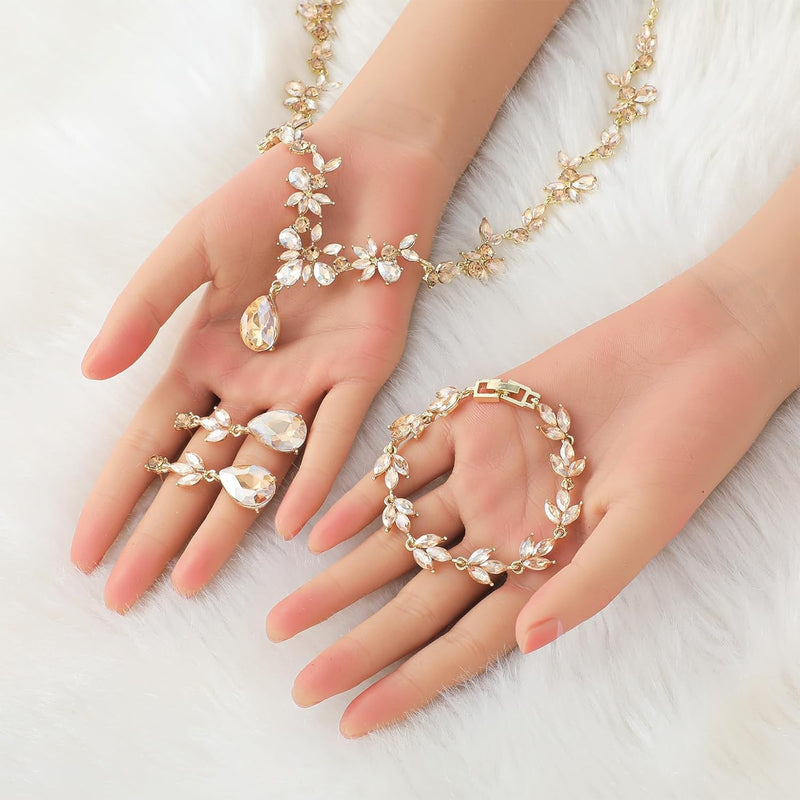 Conjuntos de joias de formatura de ouro para mulheres elegantes colar de cristal brincos pulseira conjuntos de joias de casamento para noivas damas de honra festa de casamento mãe esposa filha irmã