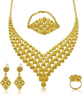 Conjunto de colar de joias femininas indianas em Dubai noiva africana casamento formatura moda joias 24K banhado a ouro colar pulseiras anéis brincos conjunto de 4 peças