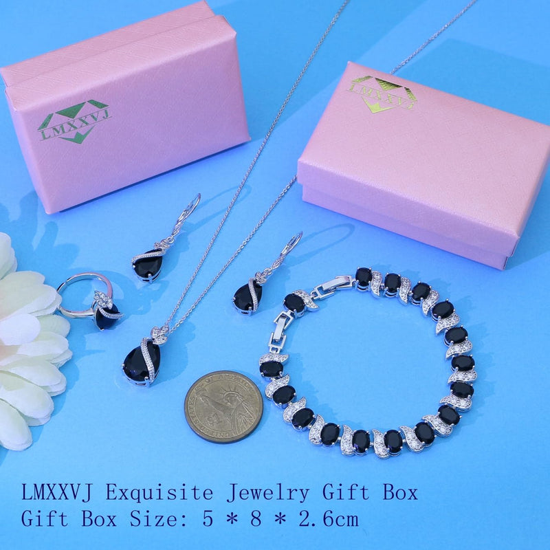 LMXXVJ Conjunto de joias para mulheres, colar de zircônia cúbica em gota, brincos, anel ajustável, conjunto de joias, joias formais, presente