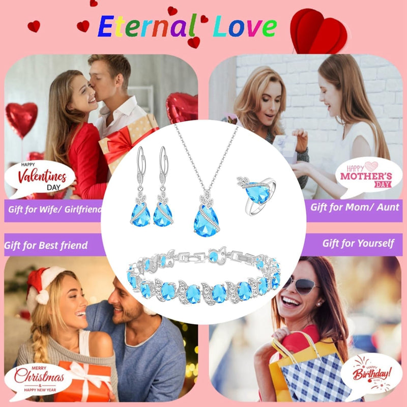 LMXXVJ Conjunto de joias para mulheres, colar de zircônia cúbica em gota, brincos, anel ajustável, conjunto de joias, joias formais, presente