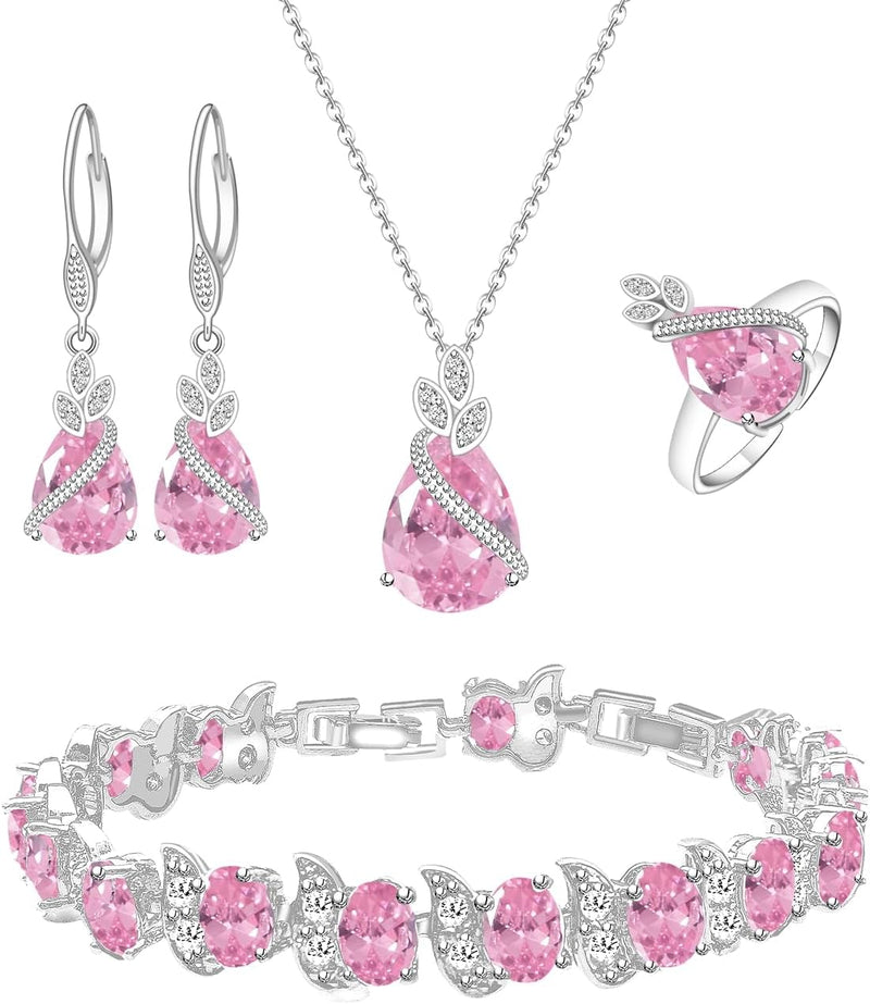 LMXXVJ Conjunto de joias para mulheres, colar de zircônia cúbica em gota, brincos, anel ajustável, conjunto de joias, joias formais, presente
