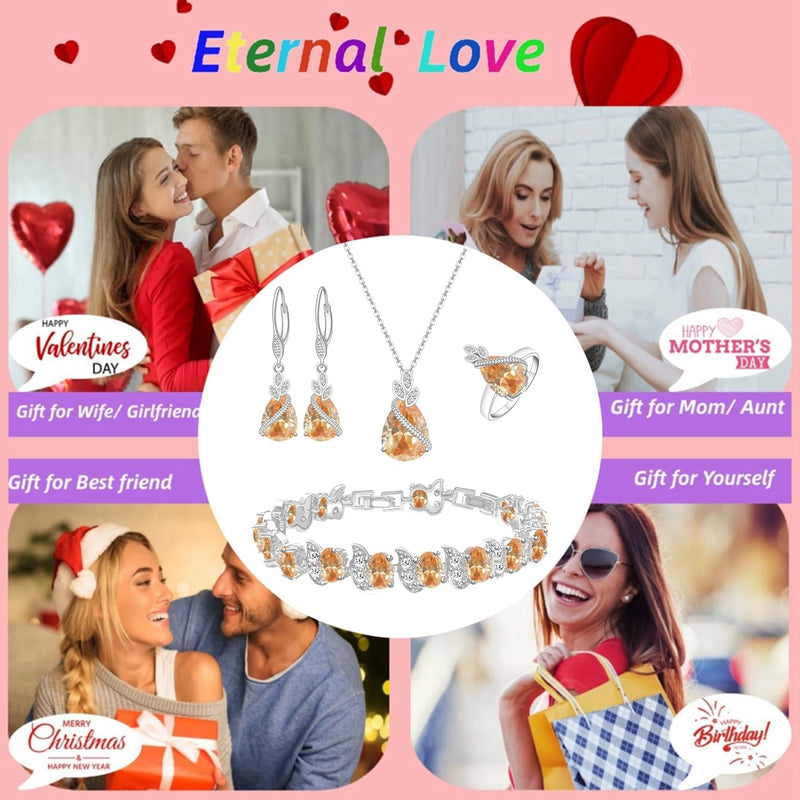 LMXXVJ Conjunto de joias para mulheres, colar de zircônia cúbica em gota, brincos, anel ajustável, conjunto de joias, joias formais, presente