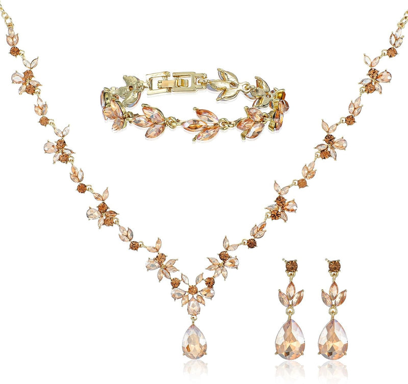 Conjuntos de joias de formatura de ouro para mulheres elegantes colar de cristal brincos pulseira conjuntos de joias de casamento para noivas damas de honra festa de casamento mãe esposa filha irmã