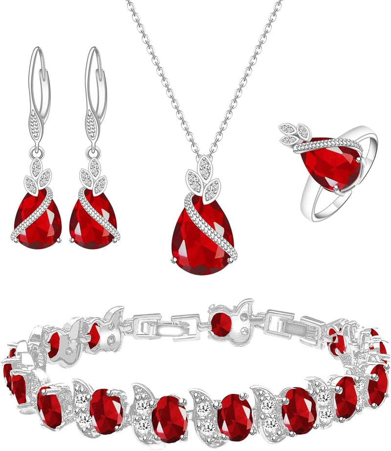 LMXXVJ Conjunto de joias para mulheres, colar de zircônia cúbica em gota, brincos, anel ajustável, conjunto de joias, joias formais, presente
