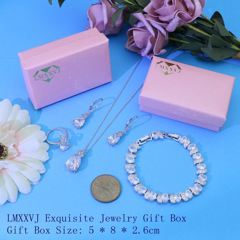 LMXXVJ Conjunto de joias para mulheres, colar de zircônia cúbica em gota, brincos, anel ajustável, conjunto de joias, joias formais, presente
