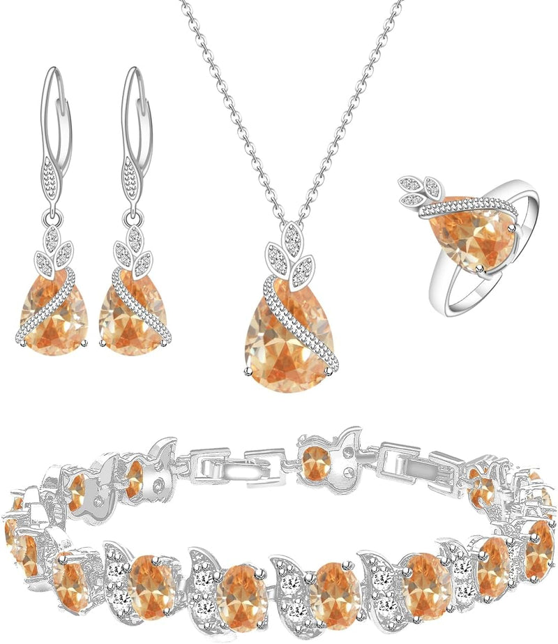 LMXXVJ Conjunto de joias para mulheres, colar de zircônia cúbica em gota, brincos, anel ajustável, conjunto de joias, joias formais, presente
