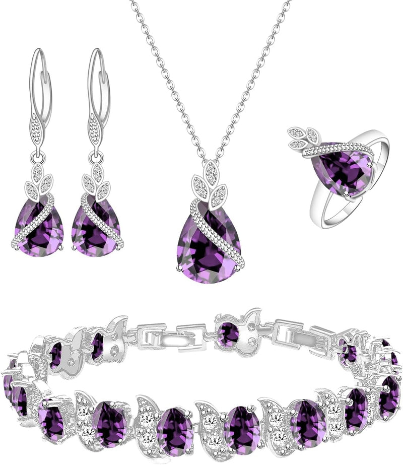 LMXXVJ Conjunto de joias para mulheres, colar de zircônia cúbica em gota, brincos, anel ajustável, conjunto de joias, joias formais, presente