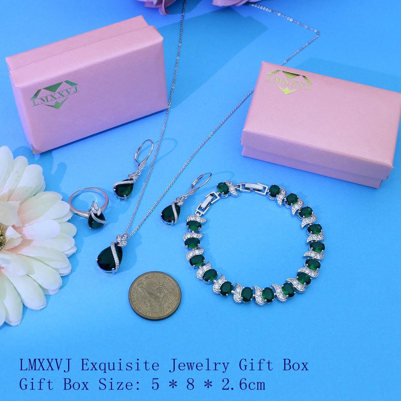 LMXXVJ Conjunto de joias para mulheres, colar de zircônia cúbica em gota, brincos, anel ajustável, conjunto de joias, joias formais, presente
