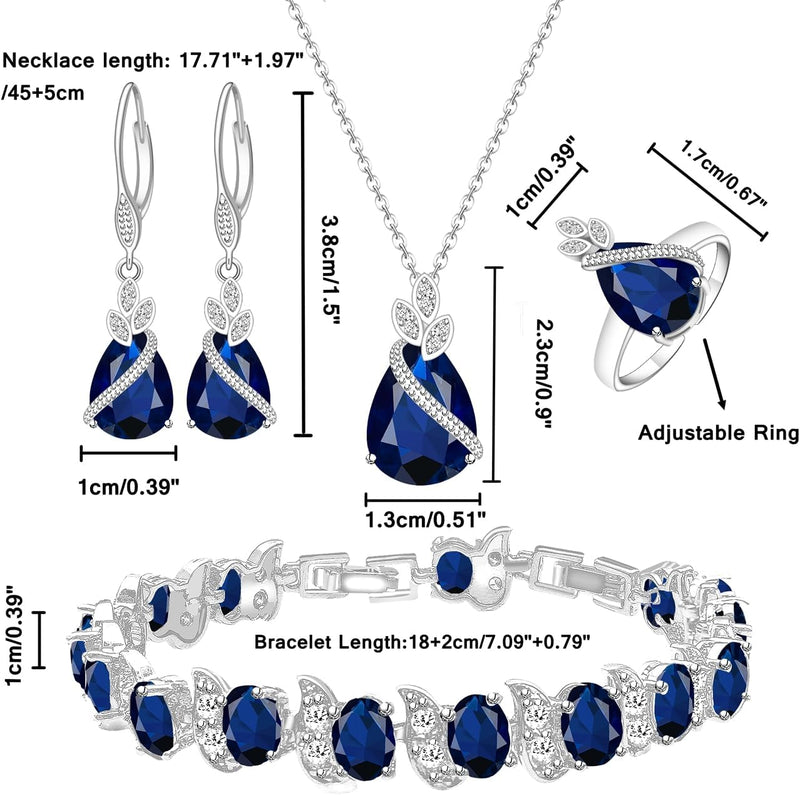 LMXXVJ Conjunto de joias para mulheres, colar de zircônia cúbica em gota, brincos, anel ajustável, conjunto de joias, joias formais, presente