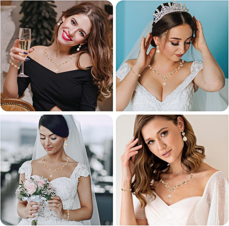 Conjuntos de joias de formatura de ouro para mulheres elegantes colar de cristal brincos pulseira conjuntos de joias de casamento para noivas damas de honra festa de casamento mãe esposa filha irmã