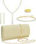 NEWITIN Conjunto de 5 peças de joias de strass para mulheres, joias de formatura, bolsa de embreagem de cristal, colares, pulseiras, brincos, conjunto de joias de prata para mulheres noivas