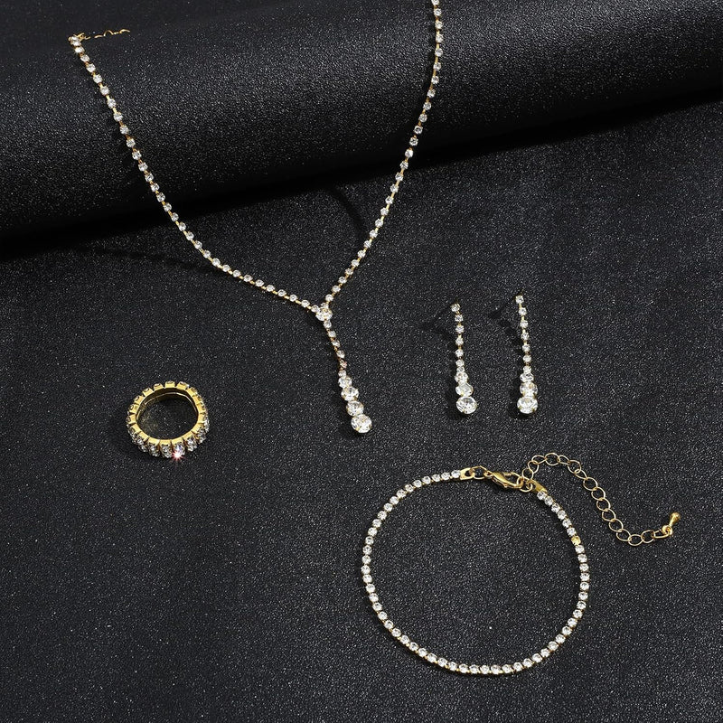 NEWITIN Conjunto de 5 peças de joias de strass para mulheres, joias de formatura, bolsa de embreagem de cristal, colares, pulseiras, brincos, conjunto de joias de prata para mulheres noivas