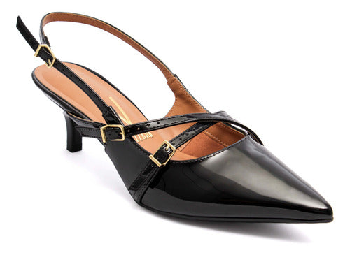 Scarpin Vizzano Slingback Feminino Salto Baixo Fivelas