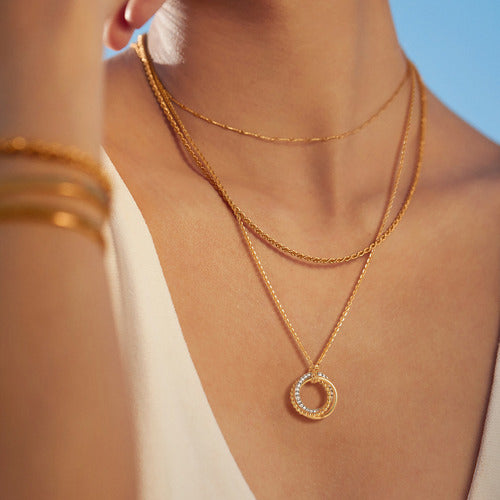 Gargantilha Vowstone Pingente De Três Círculos De Ouro 18k