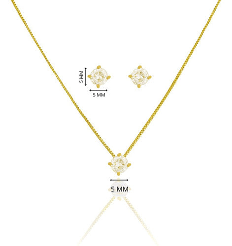 Brinco + Colar Ponto De Luz Banhado A Ouro 18k (4140)