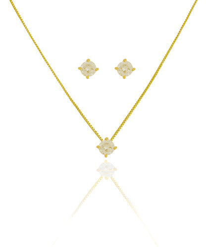 Brinco + Colar Ponto De Luz Banhado A Ouro 18k (4140)