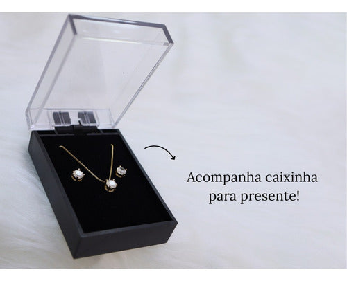 Brinco + Colar Ponto De Luz Banhado A Ouro 18k (4140)