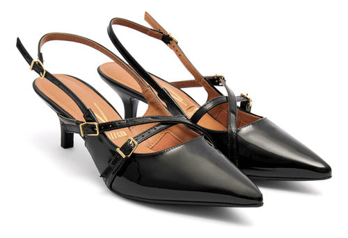 Scarpin Vizzano Slingback Feminino Salto Baixo Fivelas