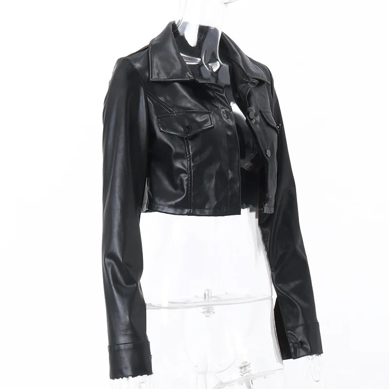 Jaqueta Feminina Cropped  em Couro Genuino - Clarice Premium