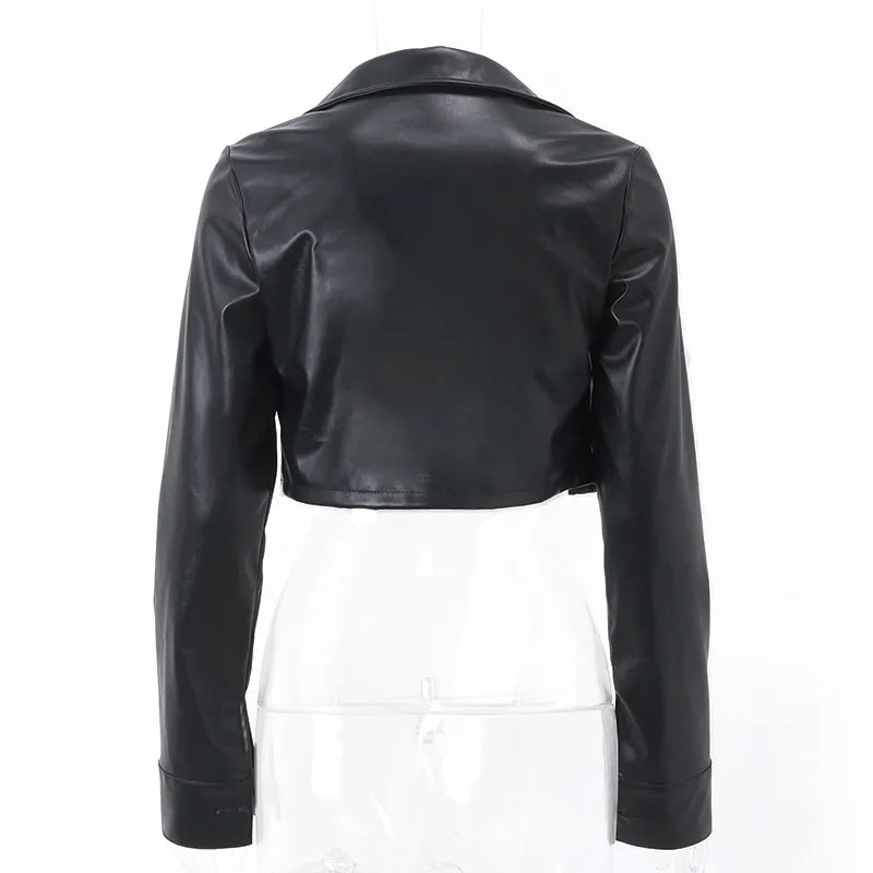 Jaqueta Feminina Cropped  em Couro Genuino - Clarice Premium